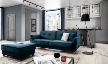 Sofa rozkładana z funkcją spania BELLIS VELVET granatowa