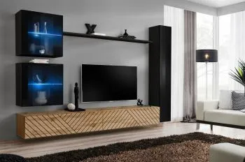 Meblościanka SWITCH LAMEL XVIII czarna/dąb wotan