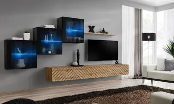 Meblościanka SWITCH LAMEL XX czarna/dąb wotan