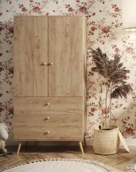 Szafa LEBEL z szufladami 3SZ 100cm dąb craft złoty