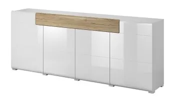 Komoda TOLEDO 210 4D1S biała połysk/dąb san remo