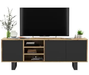 Szafka RTV NILA 5 150 dąb wotan/czarny mat