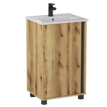 Zestaw Szafka z umywalką FOX 49 cm dąb evoke/czarna