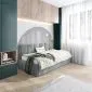 Łóżko młodzieżowe SORA 90x200 szare z tapicerowanym oparciem i pojemnikiem na pościel I sklep meblowy MIRAT.