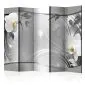 Parawan jednostronny Kwiaty 225x172 cm 5-częściowy szary | MIRAT.