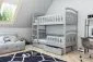 Dziecięce łóżko piętrowe HOLSA szare drewniane dwuosobowe | MIRAT.