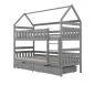 Dwuosobowe łóżko piętrowe domek FELIKS 160x80 szare drewniane z szufladami I sklep meblowy MIRAT.  kolekcja FELIKS