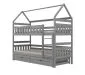 Sosnowe łóżko piętrowe domek FELIKS 160x80 szare drewniane z szufladami na pościel I sklep meblowy MIRAT.  kolekcja FELIKS