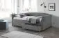 Szare rozkładane łóżko sofa z szufladami Lanta
