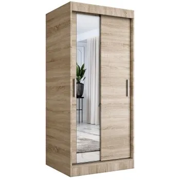 Szafa przesuwna MODUO COMFORT 90 dąb sonoma z lustrem po lewej