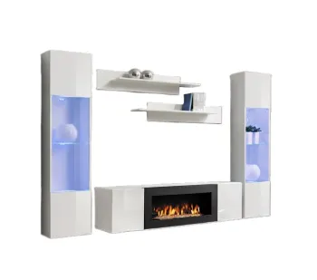 Meblościanka FLY M3 biały połysk/biały mat z biokominkiem