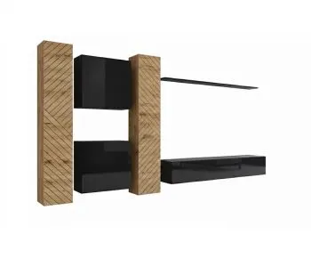 Meblościanka SWITCH LAMEL VI czarna/dąb wotan