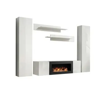 Meblościanka FLY M1 biały połysk/biały mat z biokominkiem