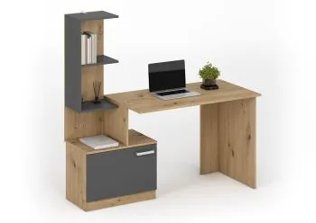 Biurko komputerowe MISO dąb artisan/grafitowe z regałem