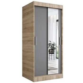 Szafa przesuwna MODUO COMFORT 90 dąb sonoma/antracyt z lustrem po prawej