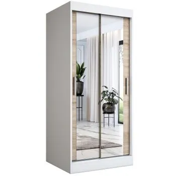 Szafa przesuwna MODUO COMFORT 90 biała mat/dąb sonoma z dwoma lustrami