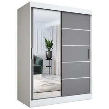 Szafa przesuwna MODUO COMFORT 3 150 biała mat/antracyt z lustrem