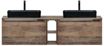 Szafka pod umywalkę nablatową SANTA FE OAK 60 cm + SANTA FE OAK 60 cm + regał dolny 20 cm dąb - zestaw z blatem