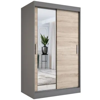 Szafa przesuwna MODUO COMFORT 120 antracyt/dąb sonoma z lustrem po lewej