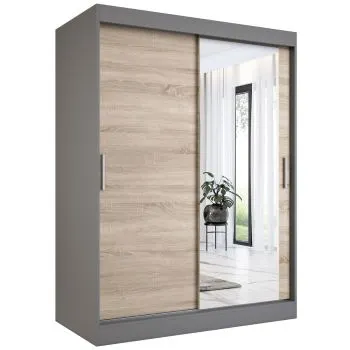 Szafa przesuwna MODUO COMFORT 150 antracyt/dąb sonoma z lustrem po prawej