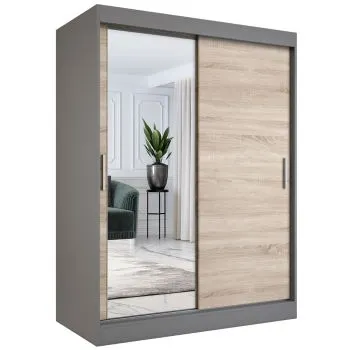 Szafa przesuwna MODUO COMFORT 150 antracyt/dąb sonoma z lustrem po lewej