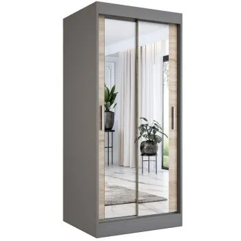 Szafa przesuwna MODUO COMFORT 90 antracyt/dąb sonoma z dwoma lustrami