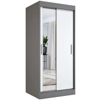 Szafa przesuwna MODUO COMFORT 90 antracyt/biała mat z lustrem po lewej