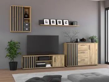 Meblościanka KALI 03 czarna/dąb craft