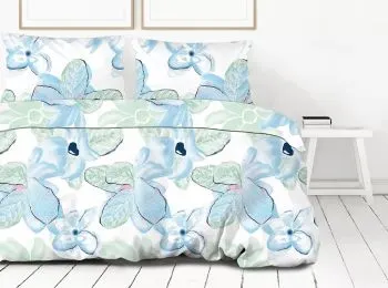 Pościel satynowa SAINT TROPEZ 160X200 niebieska/zielona Premium