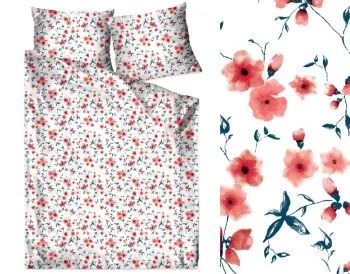 Pościel Satynowa 220X200 AKWARELA biała/czerwona Premium