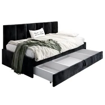 Łóżko młodzieżowe SORA 2 80x200 czarne z tapicerowanym panelem i szufladą