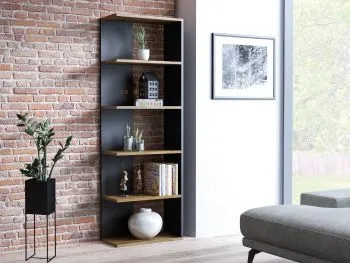 Regał na książki CORNER dąb wotan/czarny mat