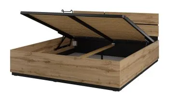 Łóżko CROSS 180x200 dąb wotan/czarne z pojemnikiem