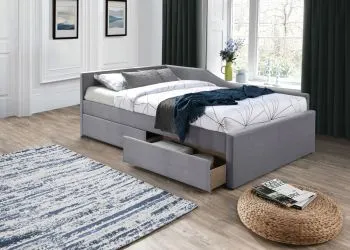 Łóżko tapicerowane ELIOT VELVET 120x200 szare z szufladami