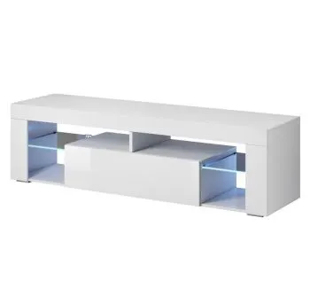 Szafka RTV EVEREST 140cm biały mat/biały połysk z oświetleniem LED