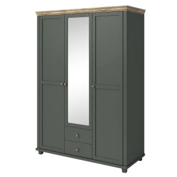 Szafa trzydrzwiowa EVORA 3D2S 154cm zielona/dąb lefkas z lustrem