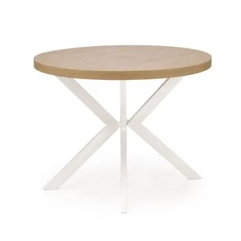 Stół okrągły rozkładany PERONI 100(250)x100 dąb złoty/biały