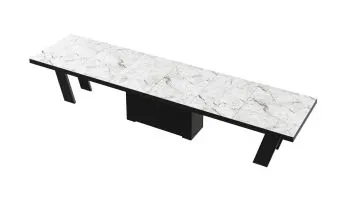 Stół rozkładany GRANDE 160(412)x100 biały marmur venatino/czarny połysk