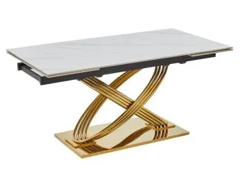 Stół rozkładany HERMES II 160x90 cm biały marmur/ złoty