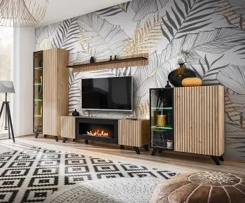 Meblościanka LIAM LED hickory jackson z biokominkiem