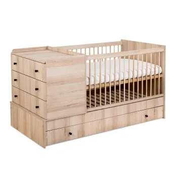 Łóżeczko dziecięce KOMPAKT 3W1 120x80 bukowe z komodą