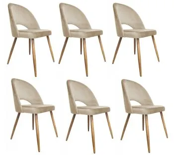 Zestaw krzeseł ISKAR 2 VELVET 6 szt. beżowe/dąb