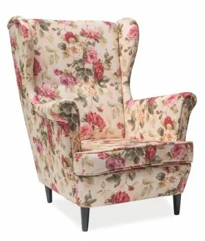 Fotel uszak LORD kwiaty/beżowy