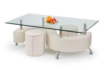 Ława NINA 3 H 130x70 biała z pufami