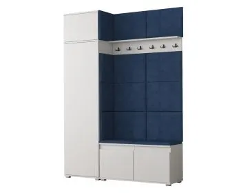 Garderoba z siedziskiem i nadstawką do przedpokoju SINGAPUR 154 biała/granatowa