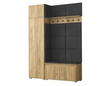 Garderoba z nadstawką i siedziskiem do przedpokoju SINGAPUR 154 dąb craft/szara