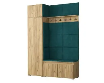 Garderoba z siedziskiem i nadstawką do przedpokoju SINGAPUR 154 dąb craft/zielony