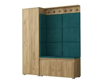 Garderoba z siedziskiem do przedpokoju SINGAPUR 154 dąb craft/zielona