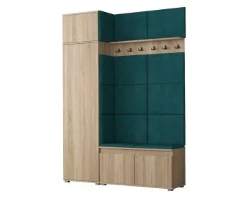 Garderoba z siedziskiem i nadstawką do przedpokoju SINGAPUR 154 dąb sonoma/zielony