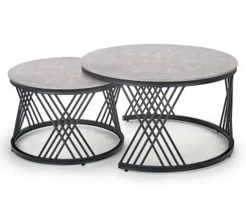 Zestaw 2 ław FLAMINGO szary marmur/czarny